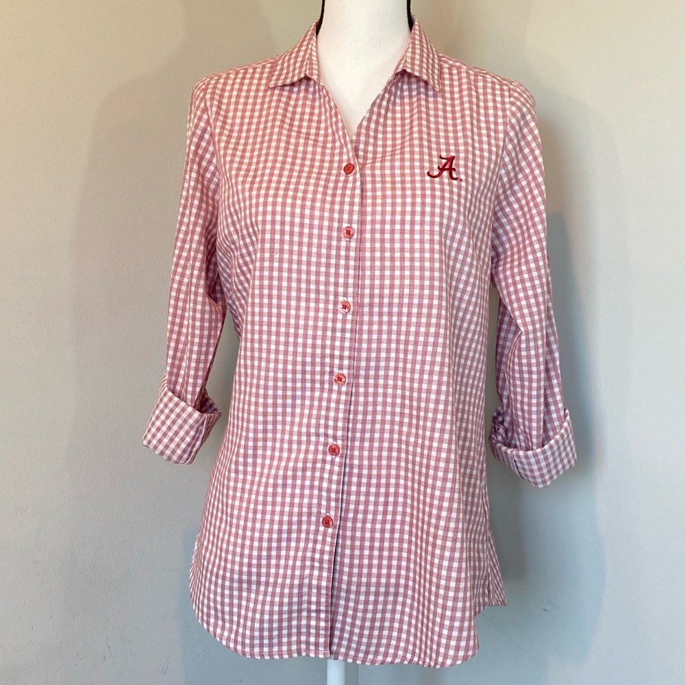Antigua Red & White Checkered Button Down Shirt Alabama Crimson Tide size Medium - Picture 3 of 16